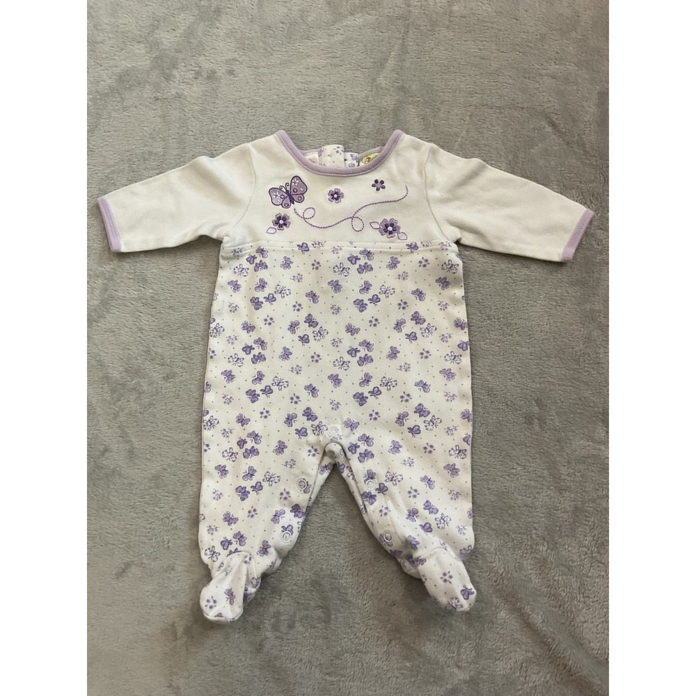 Vintage Sprockets Baby Purple Butterfly Floral Footed Sleeper 0-3 Months Cotton